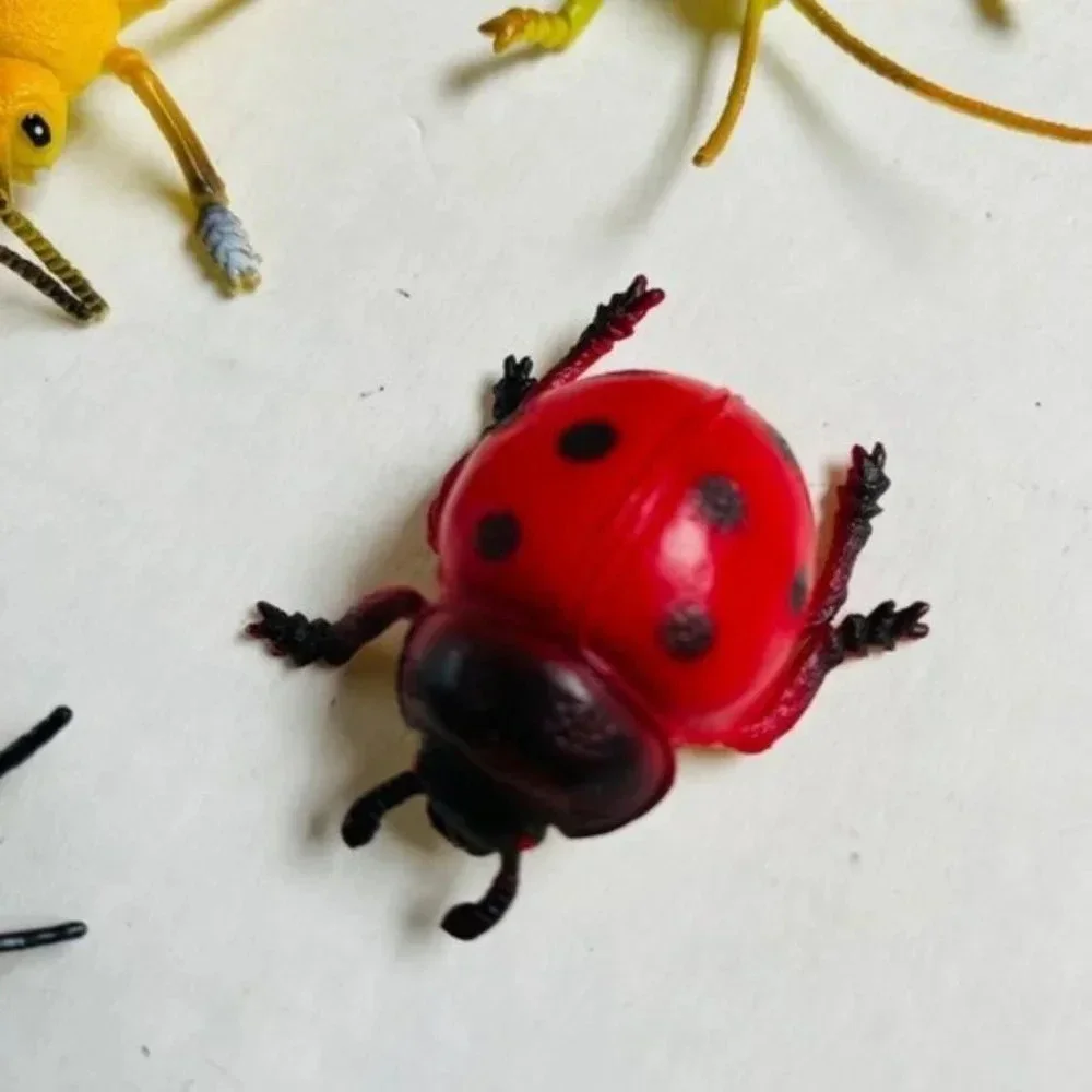 Insects Bugs Animal Figure Red Lady Bug Spider Grasshopper 2 Inch 6 Pieces